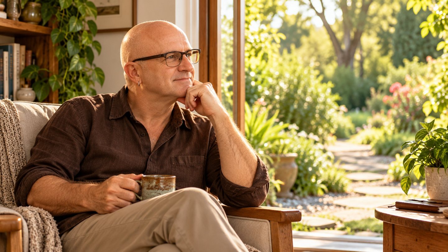 Gary Eagle reflecting beside a garden window — the complete illustrated film