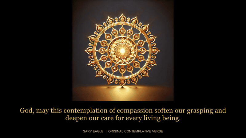 buddhism — gold-toned contemplative artwork with a gentle six-second light cycle