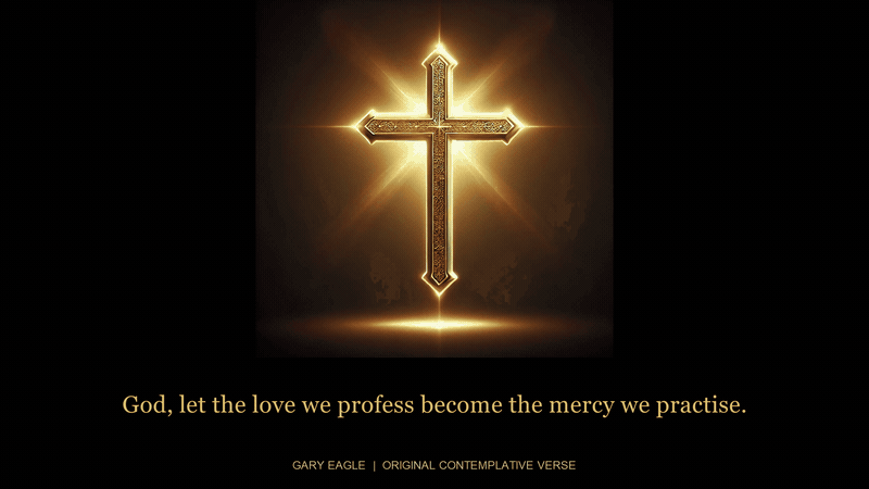 Christianity — gold-toned contemplative artwork with a gentle six-second light cycle