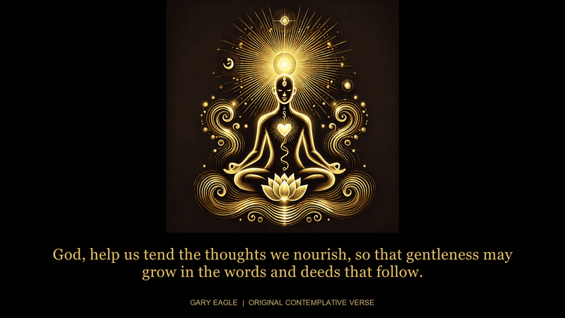dhammapada — gold-toned contemplative artwork with a gentle six-second light cycle