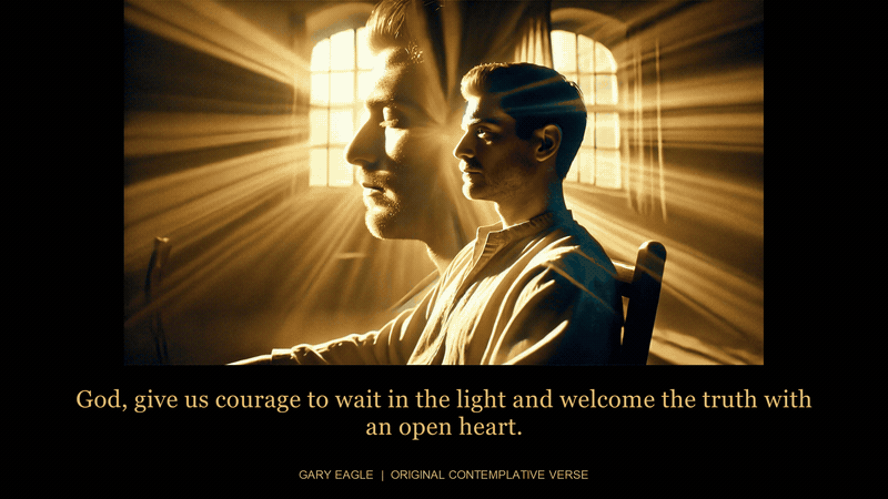 Experiment with Light – Quaker — gold-toned contemplative artwork with a gentle six-second light cycle
