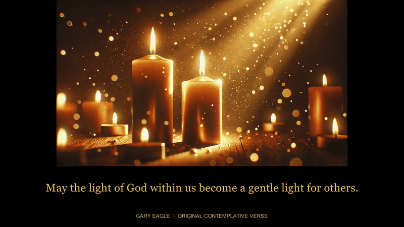The Light Within by Thomas Kelly — gold-toned contemplative artwork with a gentle six-second light cycle